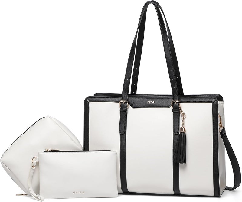 Keyli 4pc Sets Laptop Bag for Women Large Leather Laptop Briefcase with USB Charging Port Computer Shoulder tote Bags Purse - Image 1